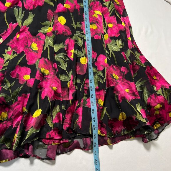 NWT Alice + Olivia Elza Godet Silk Maxi Skirt Black Pink California Poppy 0 - Picture 8 of 16